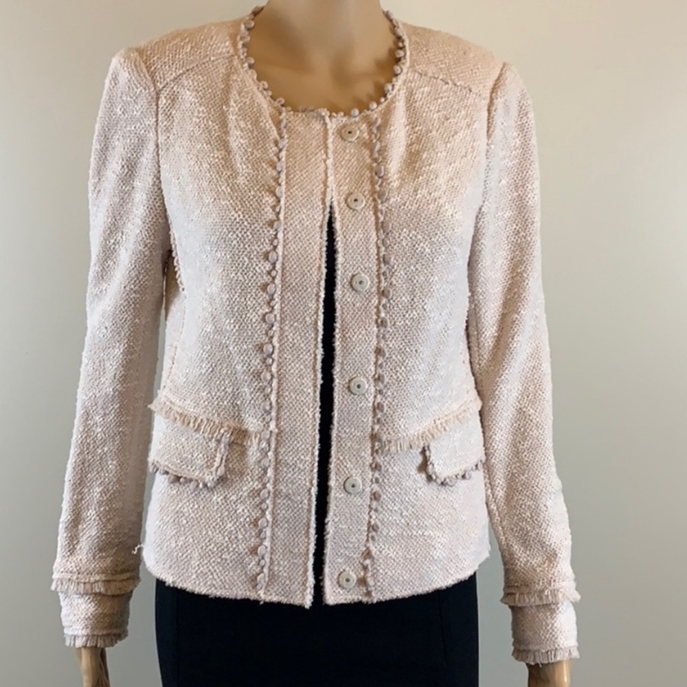 Rebecca Taylor Boucle pale pink jacket Size 4 - Picture 1 of 7